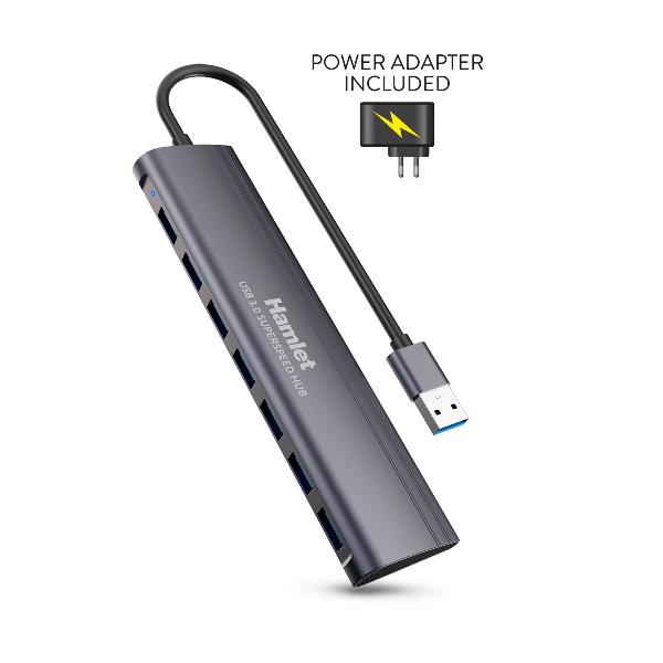 Hub USB 3.0 Hamlet XHUB-07A3P 7 Porte Alimentato Grigio