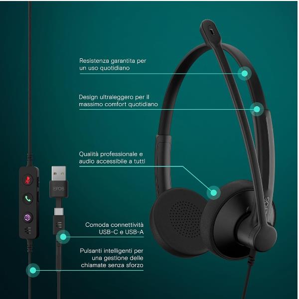 Cuffie da Ufficio Epos IMPACT 100 MS Mono USB-C/A con Noise Canceling - immagine 3