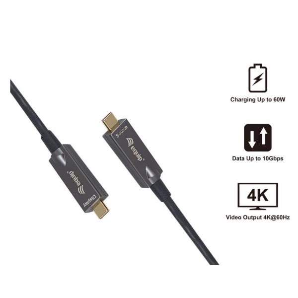 Cavo Ottico Attivo USB-C a C EQUIP 15m PD 60W 4K/60Hz 10Gbps - immagine 2