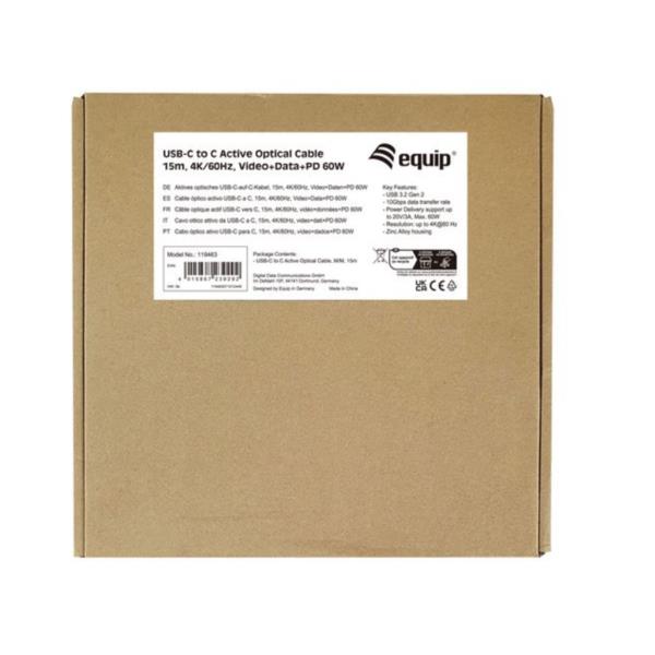 Cavo Ottico Attivo USB-C a C EQUIP 15m PD 60W 4K/60Hz 10Gbps - immagine 6