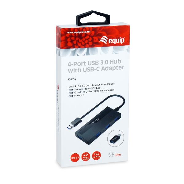 Hub USB 3.2 Gen 1 Equip 4 Porte con Adattatore USB-C Grigio - immagine 2
