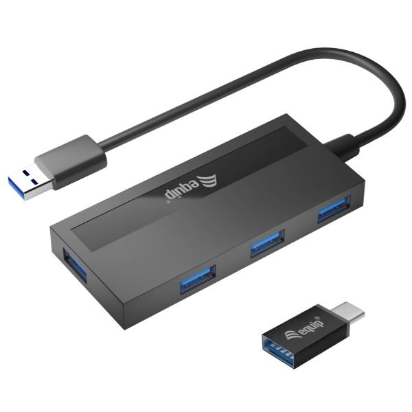 Hub USB 3.2 Gen 1 Equip 4 Porte con Adattatore USB-C Grigio - immagine 3