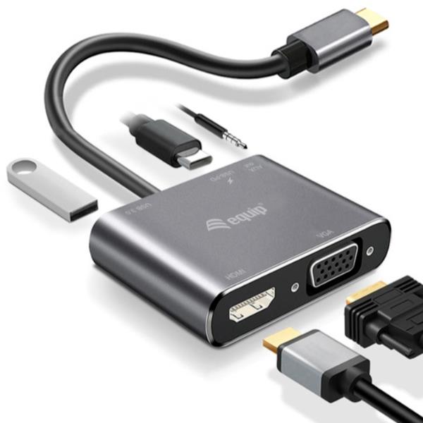 Adattatore USB-C 5 in 1 Equip HDMI 4K VGA PD 100W USB 3.0 - immagine 3
