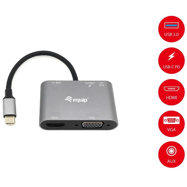 Adattatore USB-C 5 in 1 Equip HDMI 4K VGA PD 100W USB 3.0 - immagine 4