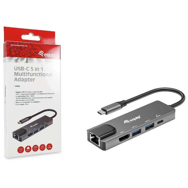 Adattatore USB-C 5 in 1 Equip HDMI 4K Gigabit LAN PD 100W - immagine 2