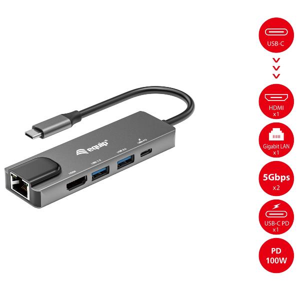 Adattatore USB-C 5 in 1 Equip HDMI 4K Gigabit LAN PD 100W - immagine 5