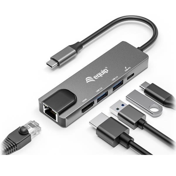 Adattatore USB-C 5 in 1 Equip HDMI 4K Gigabit LAN PD 100W - immagine 8