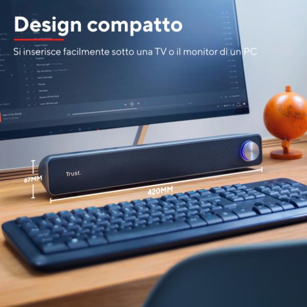 Soundbar PC Trust ARYS 6W RMS Ingresso AUX e Cuffia - immagine 2