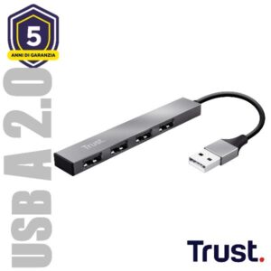 Hub USB Trust Halyx Mini 4 Porte USB-A 2.0 Alluminio