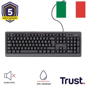 Tastiera Trust Primo Cablata Resistente agli Sversamenti Layout Italiano Nero