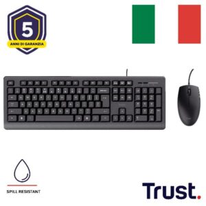 Kit Tastiera e Mouse Trust Desk Set Cablati Layout Italiano Nero