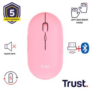 Mouse Wireless Trust Puck Ultra Sottile Ricaricabile Bluetooth Rosa