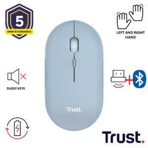 Mouse Wireless Trust Puck Ultra Sottile Ricaricabile Bluetooth e 2.4GHz Silent Blu