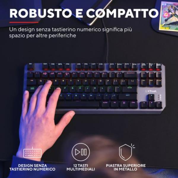 Tastiera Gaming Trust GXT834 Callaz TKL Meccanica Rainbow Layout IT - immagine 5