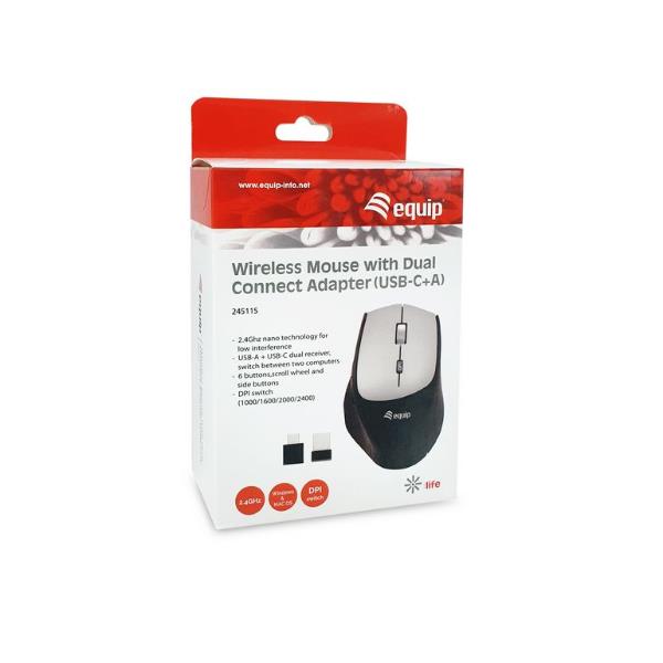 Mouse Wireless Ergonomico Equip 6 Tasti 2400dpi Doppia Connessione USB-C/A - immagine 9