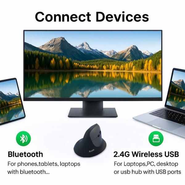 Mouse Wireless Equip Ergonomico Ricaricabile Bluetooth e 2.4GHz - immagine 2