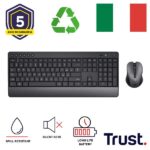 Kit Tastiera e Mouse Wireless Trust Trezo Silenzioso Layout Italiano Nero