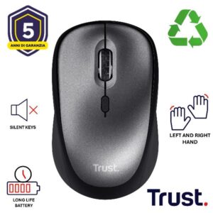 Mouse Wireless Trust YVI+ Silenzioso Grigio Riciclabile