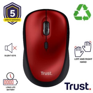 Mouse Wireless Trust YVI+ Rosso Silenzioso Riciclabile