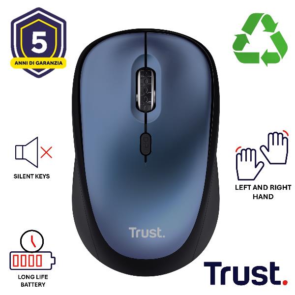 Mouse Wireless Trust YVI+ Silenzioso Grigio Riciclabile