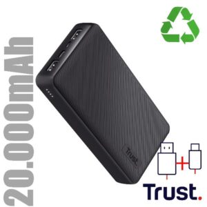 Power Bank Trust Primo 20000mAh Riciclato USB-C Nero