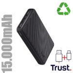 Power Bank Trust Primo Compatto 15000 mAh Riciclato Nero