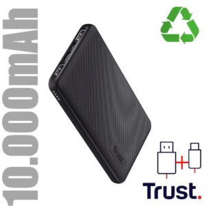 Power Bank Trust Primo 10000 mAh Ultrasottile Riciclato Nero