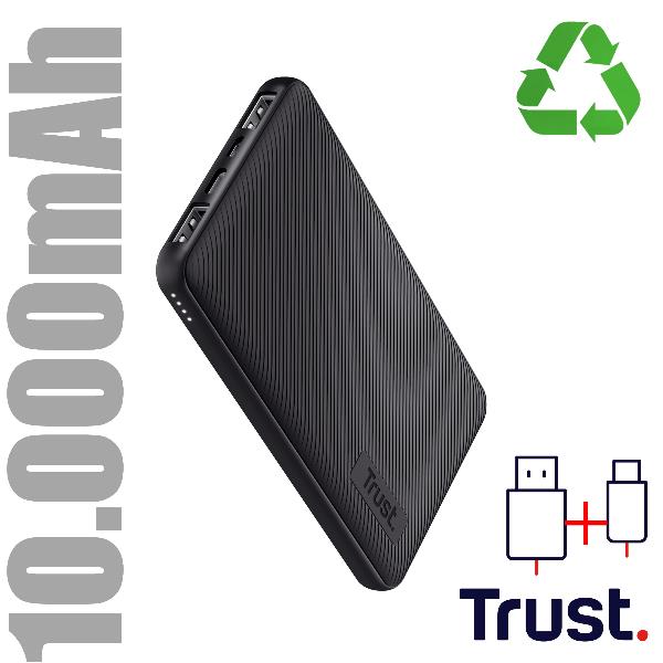 Power Bank Trust Primo 10000 mAh Ultrasottile Riciclato Nero