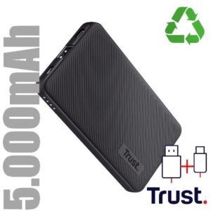 Power Bank Trust Primo 5000mAh Ultrasottile Riciclato Nero