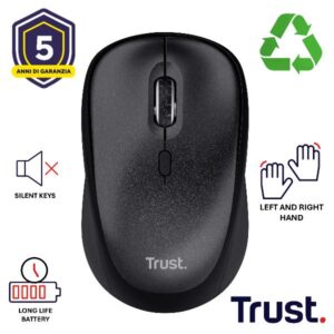 Mouse Wireless Trust TM-201 Silenzioso Riciclato 83% 12 Mesi Batteria