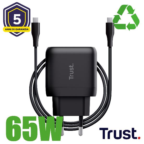 Alimentatore Notebook Trust 65W USB-C Nero Cavo Incluso Plastica Riciclata - immagine 2