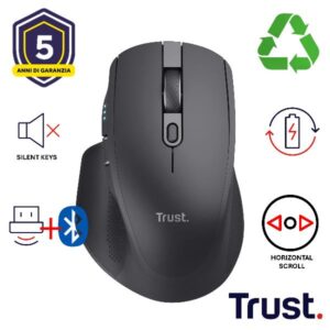 Mouse Wireless Trust OZAA+ Ricaricabile Bluetooth e 2.4GHz Silenzioso