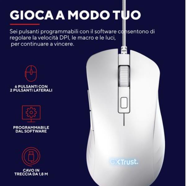Mouse Gaming Trust GXT924W YBAR+ Bianco 25.600 DPI 6 Pulsanti - immagine 4