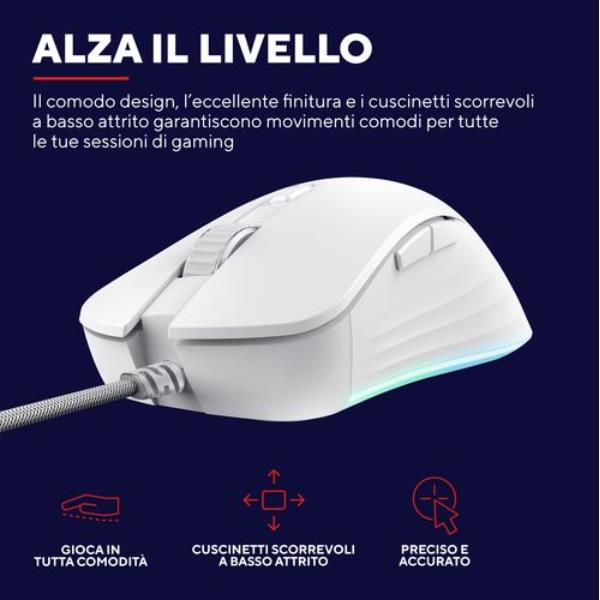 Mouse Gaming Trust GXT924W YBAR+ Bianco 25.600 DPI 6 Pulsanti - immagine 6