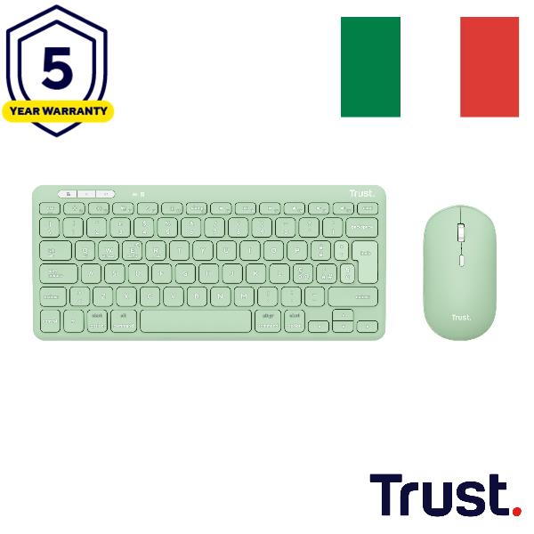 Kit Tastiera e Mouse Wireless Trust Lyra Verde Ricaricabile Bluetooth 2.4GHz Italiano - immagine 3