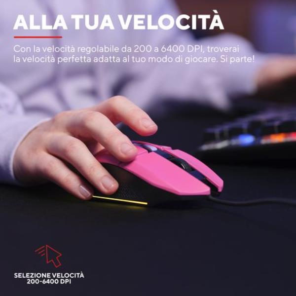 Mouse Gaming Trust GXT109P Felox 6.400 DPI Illuminato Rosa - immagine 3