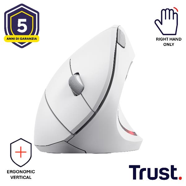 Mouse Wireless Trust Verto Ergonomic Verticale Bianco