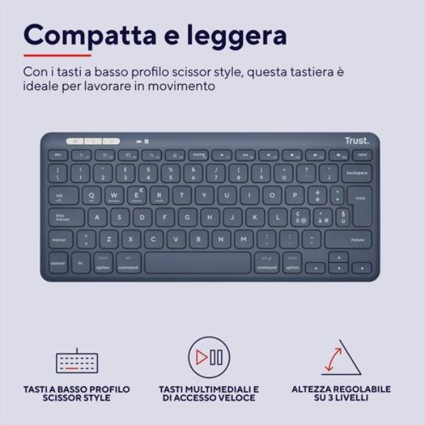 Tastiera Wireless Trust LYRA Ricaricabile 3 Dispositivi Italiano Blu - immagine 6