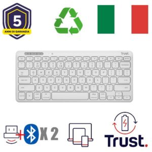Tastiera Wireless Trust Lyra Ricaricabile Multiconnect Layout Italiano Bianca