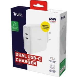 Alimentatore Notebook Trust Maxo 65W 2 Porte USB-C Bianco Riciclato
