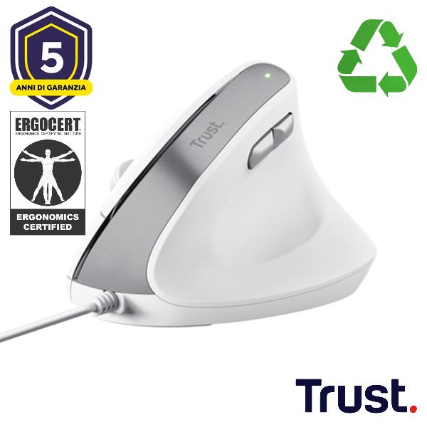 Mouse Ergonomic Trust Bayo II Verticale Cablato Certificato ErgoCert Bianco - immagine 8