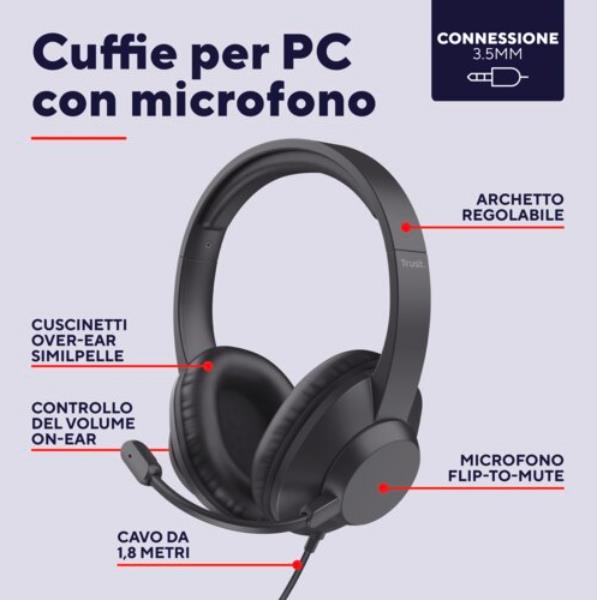 Cuffie con Microfono Trust Ayda Max Jack 3.5mm Nero Riciclabili - immagine 5