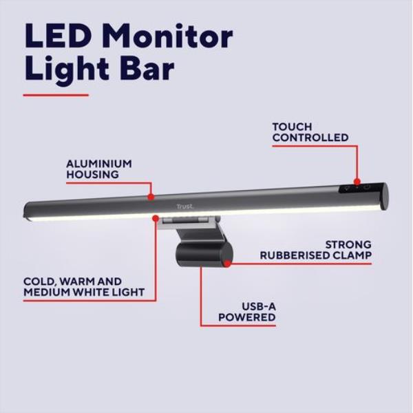 Lampada LED Trust Shyne per Monitor, Antiriflesso, 3 Luci Touch - immagine 4