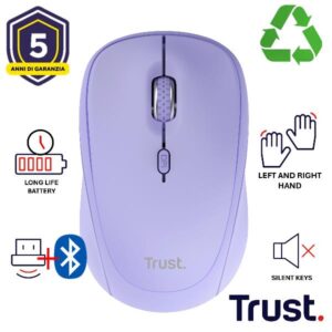 Mouse Wireless Trust YVI+ Multi-Device Viola 2x Bluetooth + 2.4GHz Silenzioso
