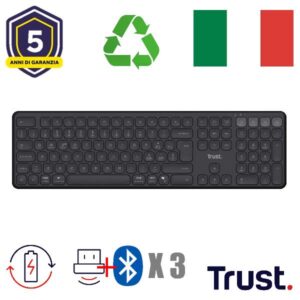 Tastiera Wireless Trust Vaiya Ricaricabile 3 Dispositivi Layout Italiano