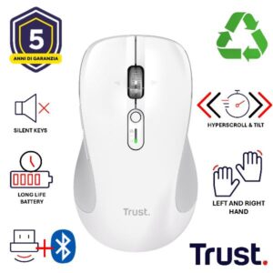 Mouse Wireless Trust Ferro Bianco Bluetooth 2.4GHz Silent 3200DPI