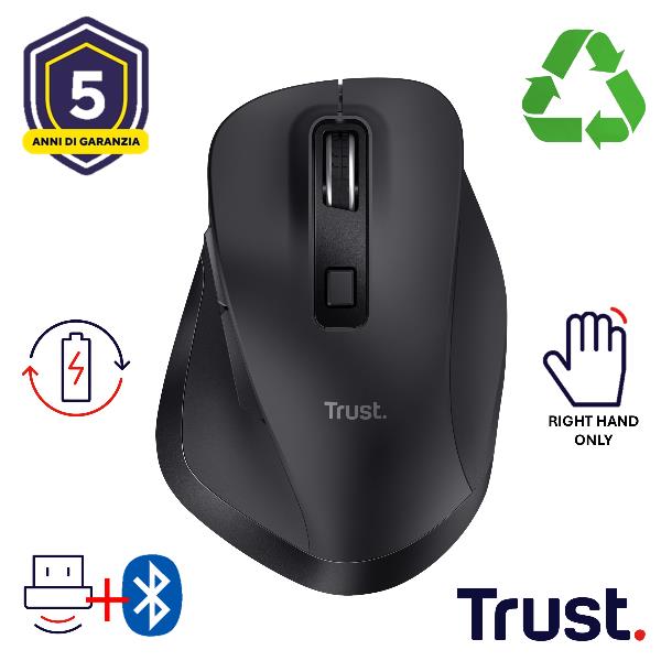 Mouse Wireless Trust Fyda Multidevice Ricaricabile Bluetooth 2400DPI