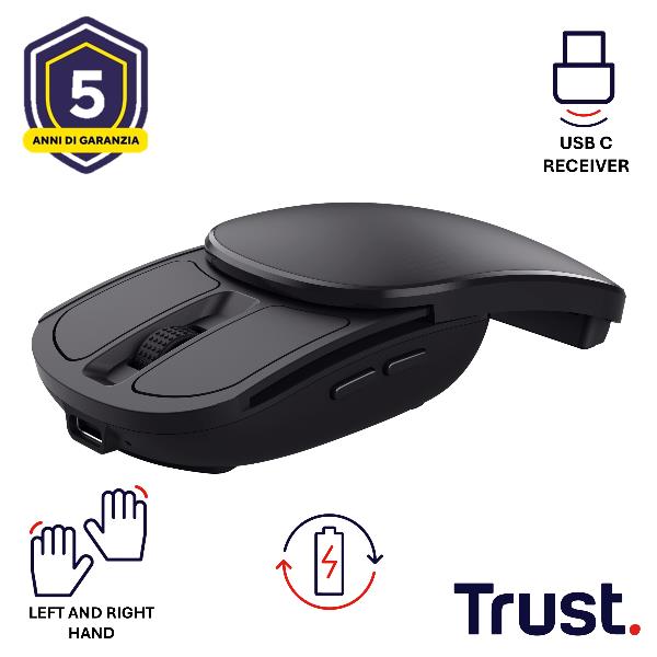 Mouse Wireless Trust Zylo Ricaricabile USB-C 2400DPI Tascabile Nero