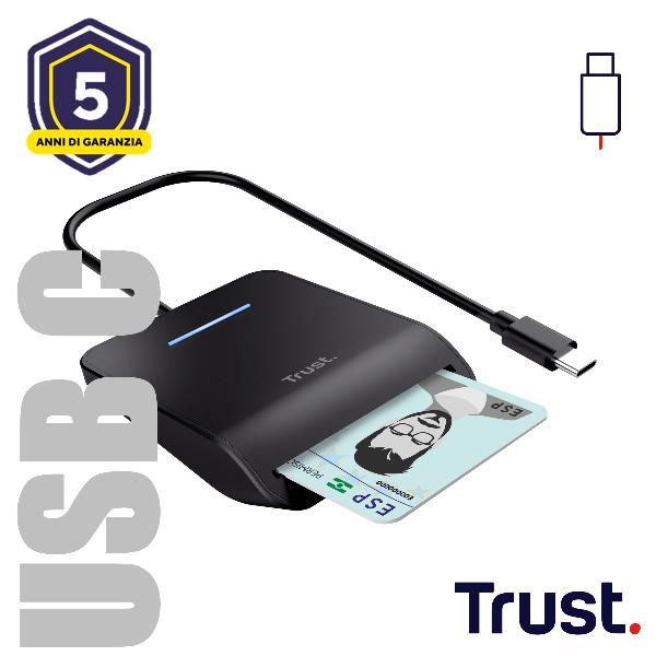 Lettore Smart Card Trust Primo USB-C Nero per Tessera Sanitaria DNI