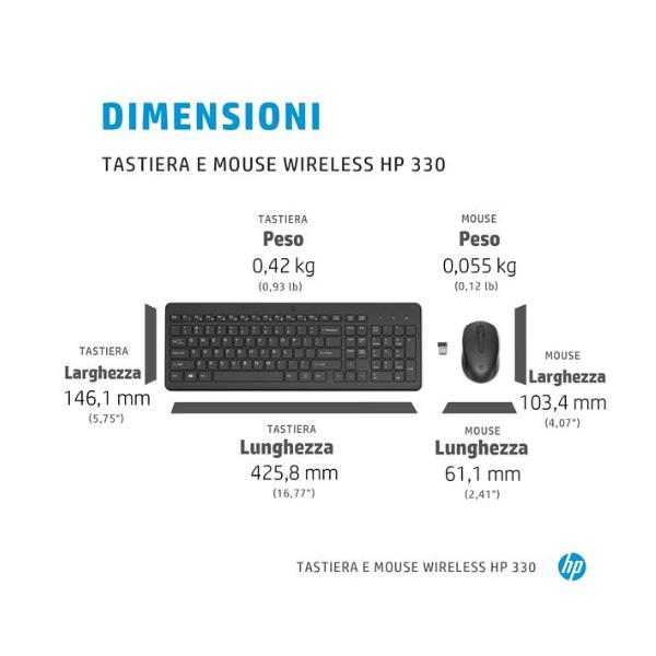 Kit Tastiera e Mouse Wireless HP 330 Nero Italiano - immagine 2